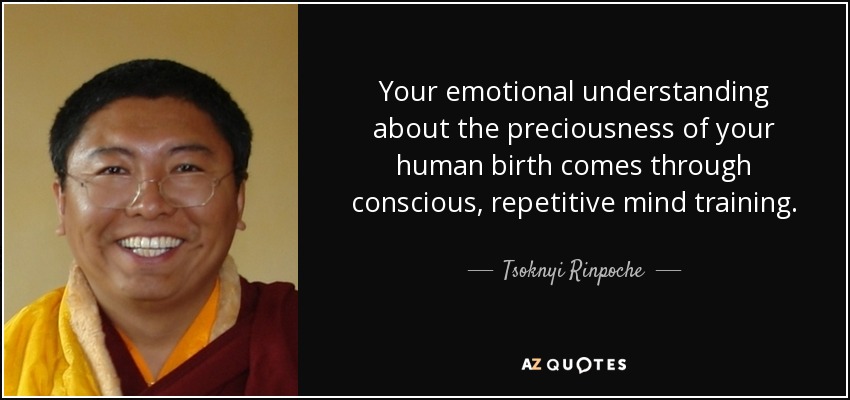 Your emotional understanding about the preciousness of your human birth comes through conscious, repetitive mind training. - Tsoknyi Rinpoche