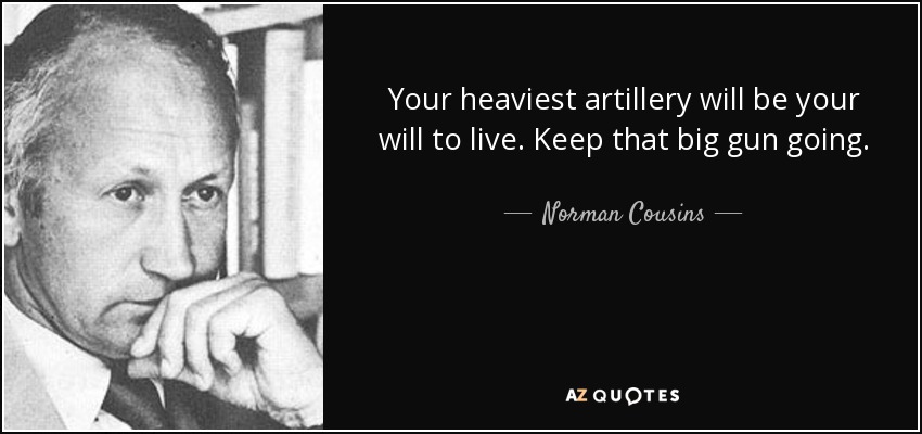 Your heaviest artillery will be your will to live. Keep that big gun going. - Norman Cousins