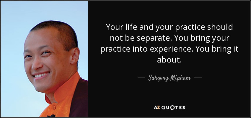 Your life and your practice should not be separate. You bring your practice into experience. You bring it about. - Sakyong Mipham