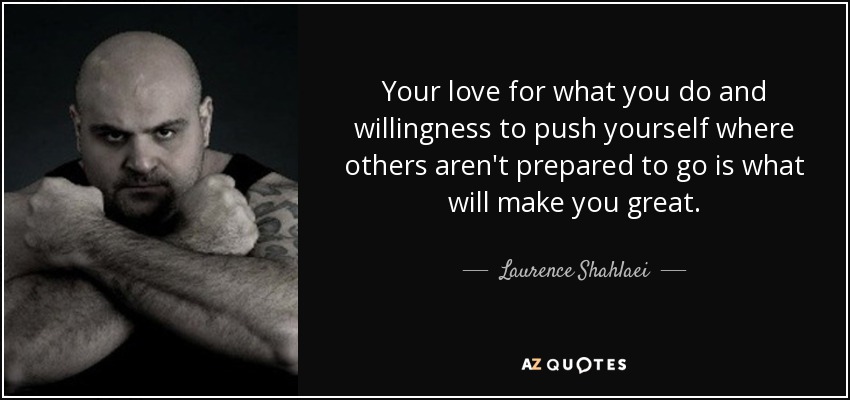 Your love for what you do and willingness to push yourself where others aren't prepared to go is what will make you great. - Laurence Shahlaei