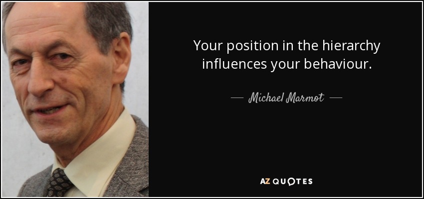 Your position in the hierarchy influences your behaviour. - Michael Marmot
