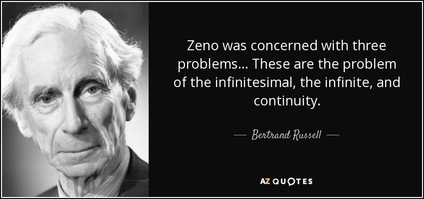 Zeno was concerned with three problems... These are the problem of the infinitesimal, the infinite, and continuity. - Bertrand Russell
