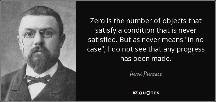 Zero is the number of objects that satisfy a condition that is never satisfied. But as never means 
