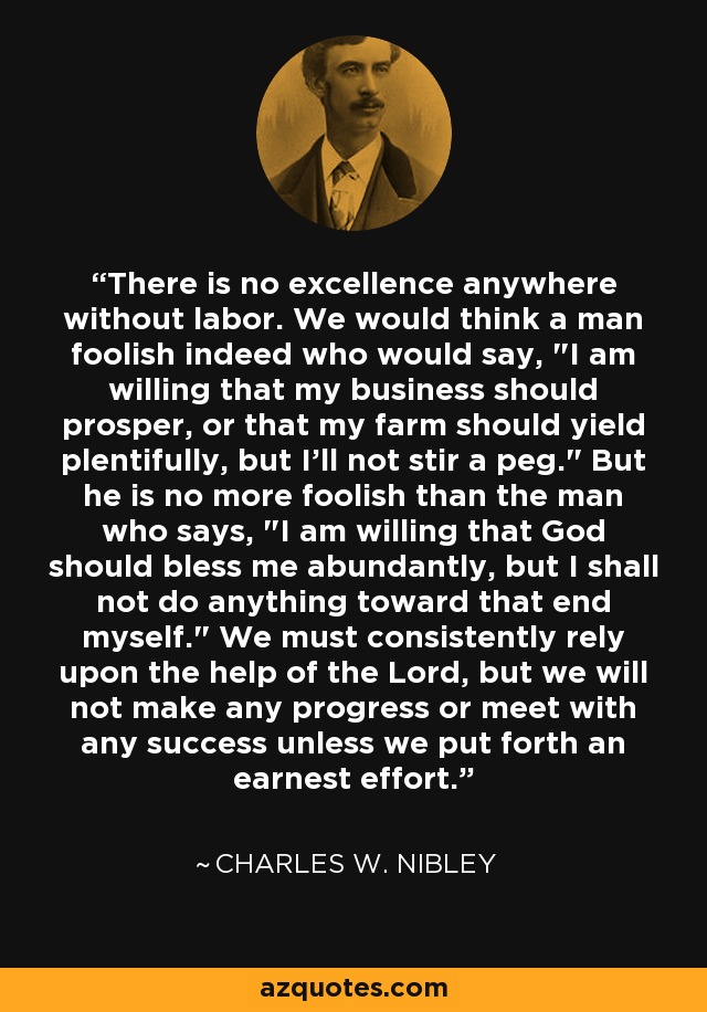 There is no excellence anywhere without labor. We would think a man foolish indeed who would say, 