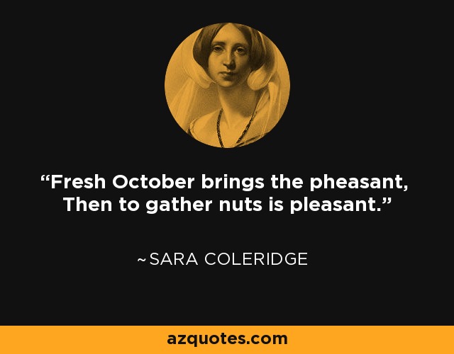 Fresh October brings the pheasant, Then to gather nuts is pleasant. - Sara Coleridge