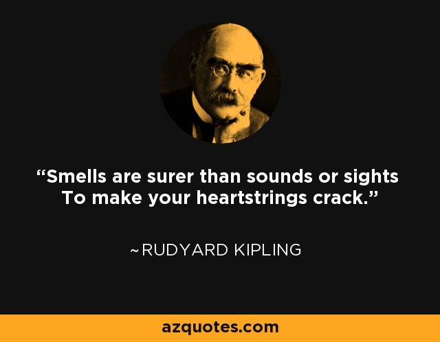 Smells are surer than sounds or sights To make your heartstrings crack. - Rudyard Kipling