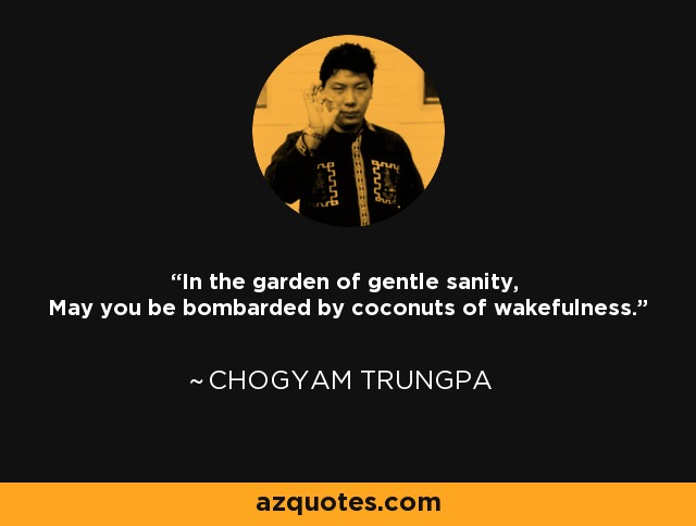 In the garden of gentle sanity, May you be bombarded by coconuts of wakefulness. - Chogyam Trungpa