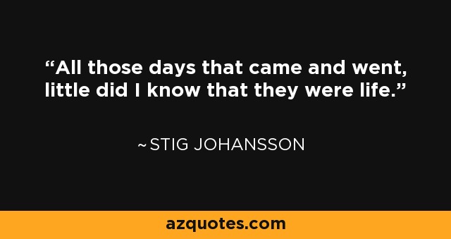 All those days that came and went, little did I know that they were life. - Stig Johansson