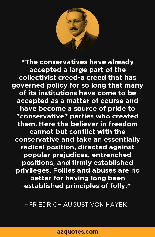 The conservatives have already accepted a large part of the collectivist creed-a creed that has governed policy for so long that many of its institutions have come to be accepted as a matter of course and have become a source of pride to 