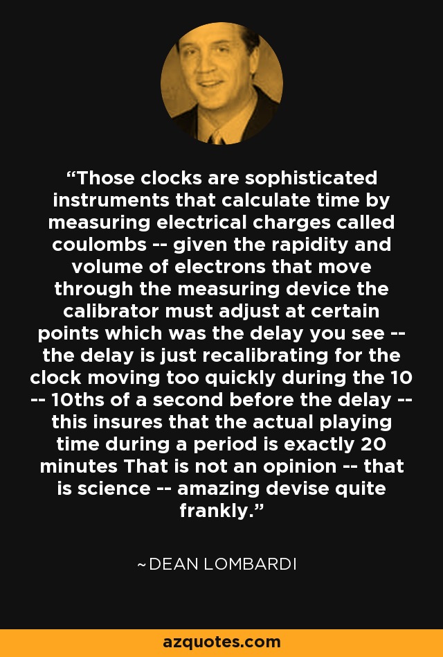 Those clocks are sophisticated instruments that calculate time by measuring electrical charges called coulombs -- given the rapidity and volume of electrons that move through the measuring device the calibrator must adjust at certain points which was the delay you see -- the delay is just recalibrating for the clock moving too quickly during the 10 -- 10ths of a second before the delay -- this insures that the actual playing time during a period is exactly 20 minutes That is not an opinion -- that is science -- amazing devise quite frankly. - Dean Lombardi