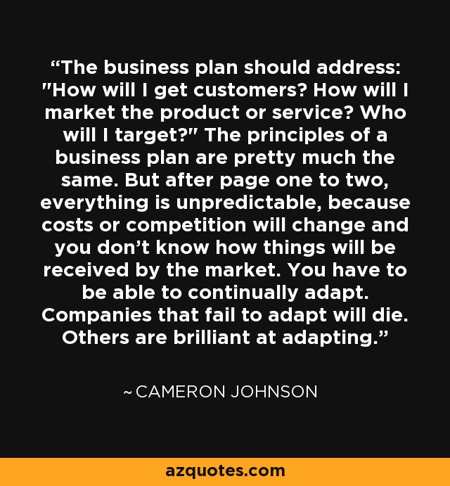 The business plan should address: 