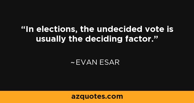 In elections, the undecided vote is usually the deciding factor. - Evan Esar