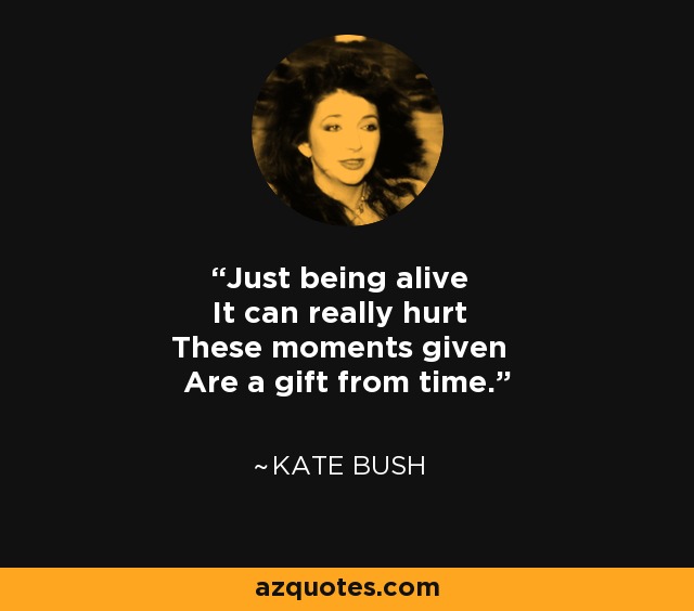 Just being alive It can really hurt These moments given Are a gift from time. - Kate Bush