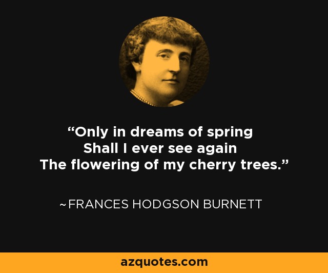 Only in dreams of spring Shall I ever see again The flowering of my cherry trees. - Frances Hodgson Burnett
