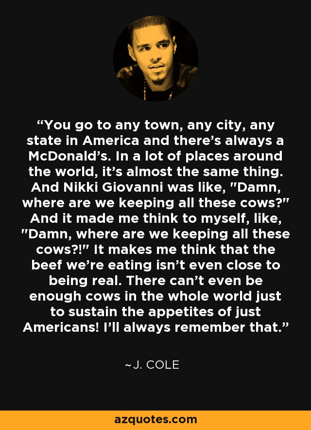 You go to any town, any city, any state in America and there's always a McDonald's. In a lot of places around the world, it's almost the same thing. And Nikki Giovanni was like, 