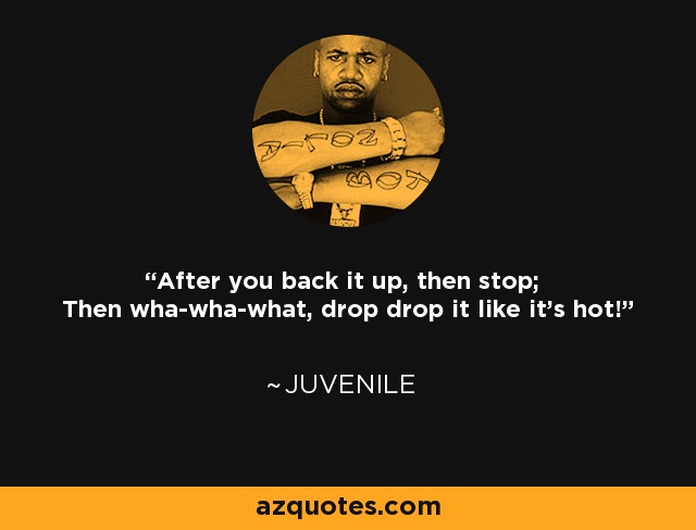 After you back it up, then stop; Then wha-wha-what, drop drop it like it's hot! - Juvenile