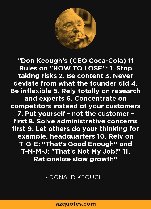 Don Keough's (CEO Coca-Cola) 11 Rules on 