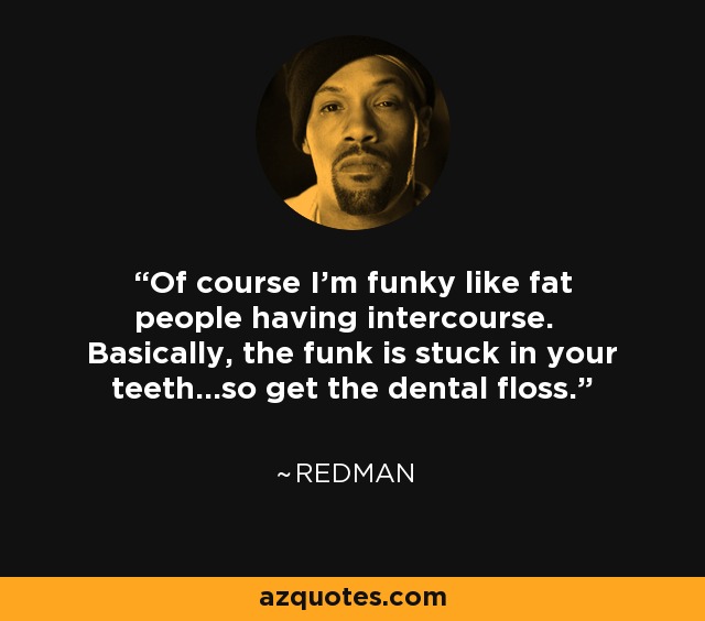 Of course I'm funky like fat people having intercourse. Basically, the funk is stuck in your teeth...so get the dental floss. - Redman