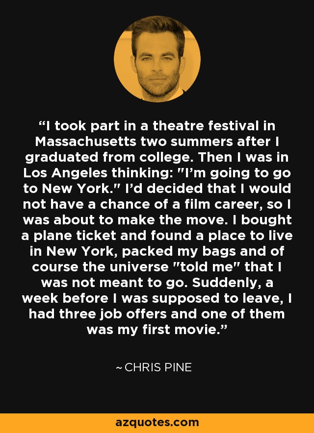 I took part in a theatre festival in Massachusetts two summers after I graduated from college. Then I was in Los Angeles thinking: 