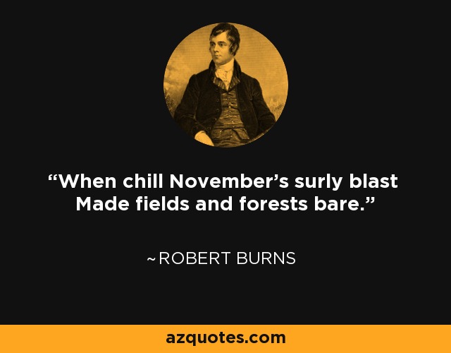 When chill November's surly blast Made fields and forests bare. - Robert Burns