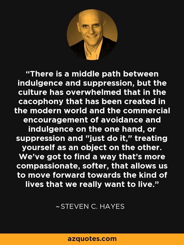 There is a middle path between indulgence and suppression, but the culture has overwhelmed that in the cacophony that has been created in the modern world and the commercial encouragement of avoidance and indulgence on the one hand, or suppression and 