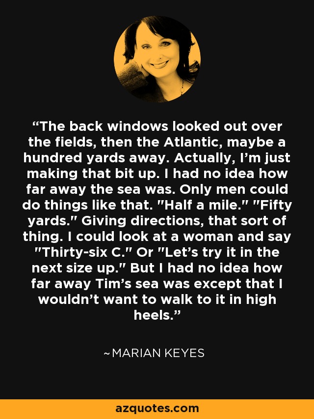 The back windows looked out over the fields, then the Atlantic, maybe a hundred yards away. Actually, I'm just making that bit up. I had no idea how far away the sea was. Only men could do things like that. 