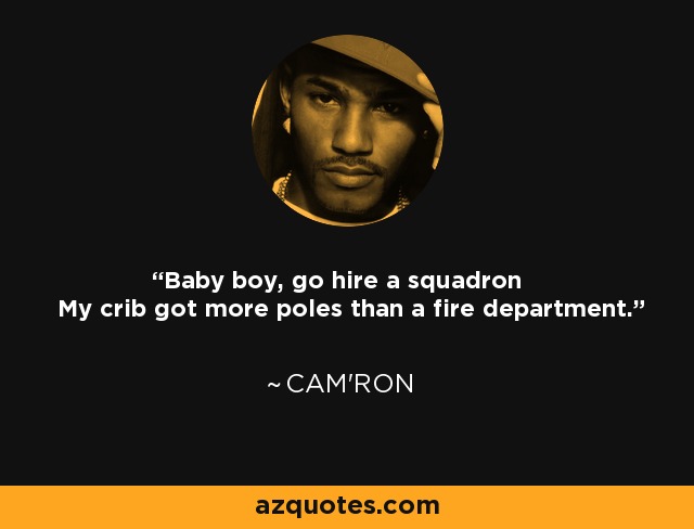 Baby boy, go hire a squadron My crib got more poles than a fire department. - Cam'ron