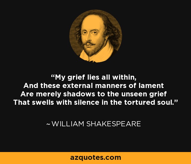 William Shakespeare quote: My grief lies all within, And these external ...