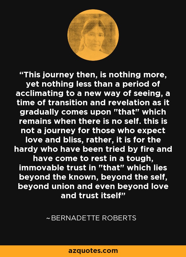 This journey then, is nothing more, yet nothing less than a period of acclimating to a new way of seeing, a time of transition and revelation as it gradually comes upon 