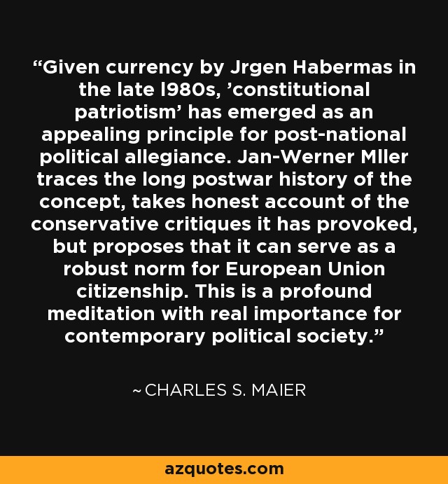 Given currency by Jrgen Habermas in the late l980s, 'constitutional patriotism' has emerged as an appealing principle for post-national political allegiance. Jan-Werner Mller traces the long postwar history of the concept, takes honest account of the conservative critiques it has provoked, but proposes that it can serve as a robust norm for European Union citizenship. This is a profound meditation with real importance for contemporary political society. - Charles S. Maier