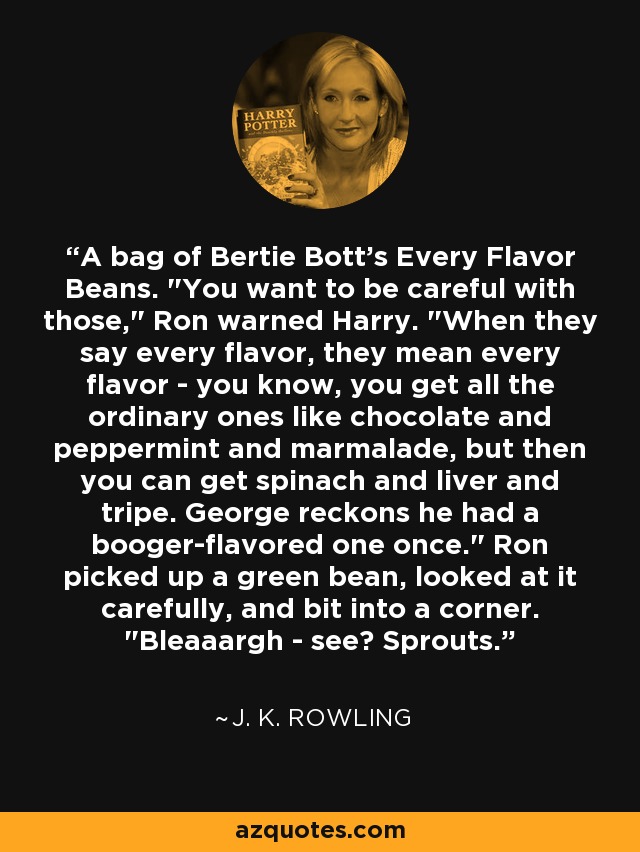 A bag of Bertie Bott's Every Flavor Beans. 