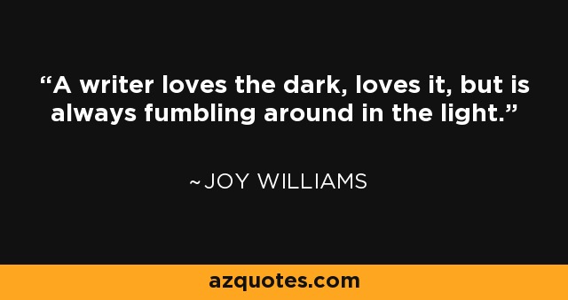 A writer loves the dark, loves it, but is always fumbling around in the light. - Joy Williams