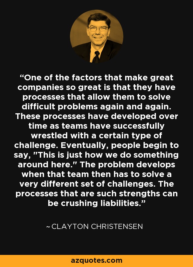 One of the factors that make great companies so great is that they have processes that allow them to solve difficult problems again and again. These processes have developed over time as teams have successfully wrestled with a certain type of challenge. Eventually, people begin to say, 