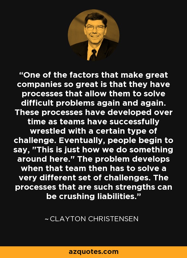 One of the factors that make great companies so great is that they have processes that allow them to solve difficult problems again and again. These processes have developed over time as teams have successfully wrestled with a certain type of challenge. Eventually, people begin to say, 