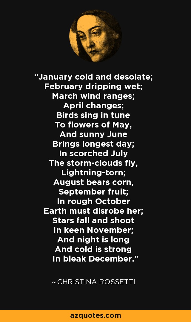 Christina Rossetti quote: January cold and desolate; February dripping