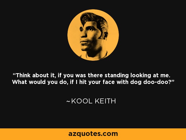 Think about it, if you was there standing looking at me. What would you do, if I hit your face with dog doo-doo? - Kool Keith