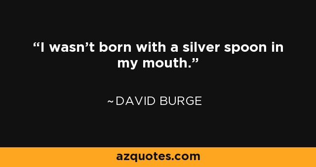 I wasn't born with a silver spoon in my mouth. - David Burge