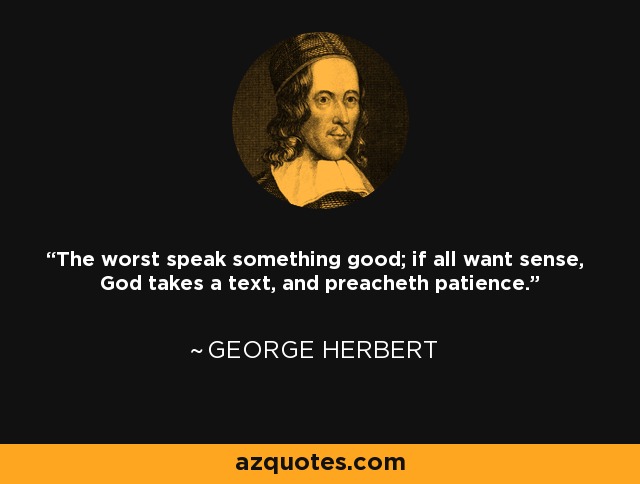 The worst speak something good; if all want sense, God takes a text, and preacheth patience. - George Herbert
