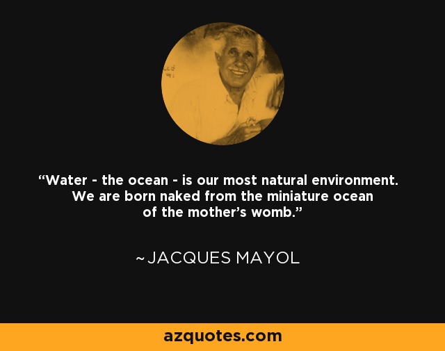 Water - the ocean - is our most natural environment. We are born naked from the miniature ocean of the mother's womb. - Jacques Mayol