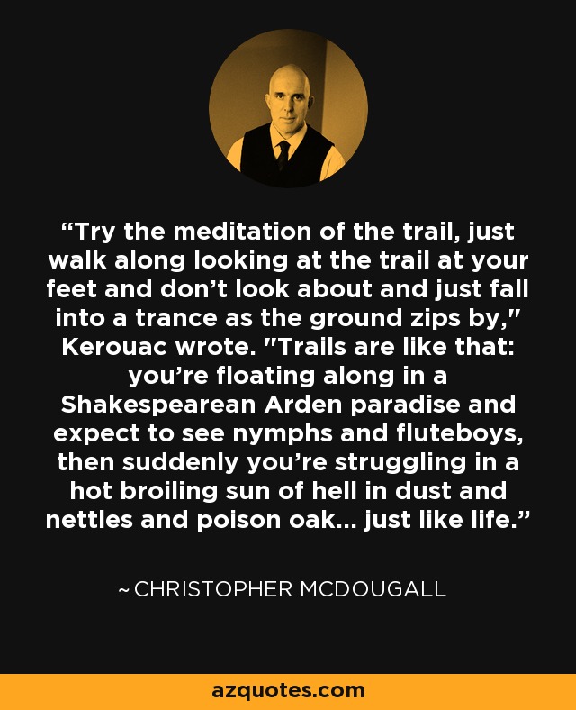 Try the meditation of the trail, just walk along looking at the trail at your feet and don't look about and just fall into a trance as the ground zips by,