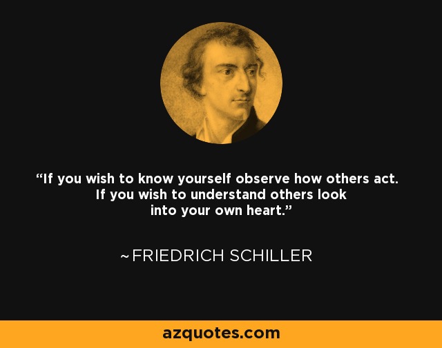 If you wish to know yourself observe how others act. If you wish to understand others look into your own heart. - Friedrich Schiller
