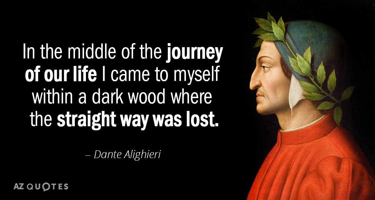 Dante Alighieri quote: In the middle of the journey of our life I came to myself...