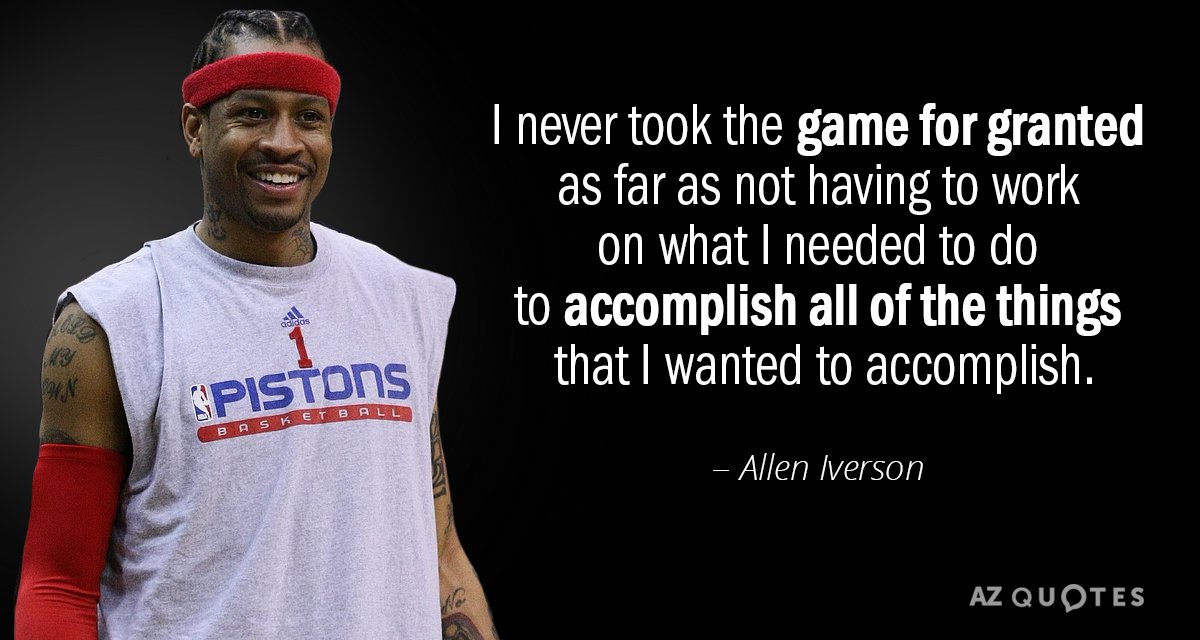 Allen Iverson quote: I never took the game for granted as far as not having to...