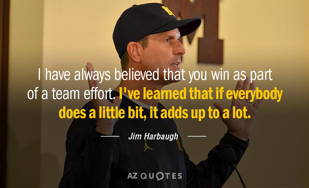 Jim Harbaugh quote: I have always believed that you win as part of a team effort...