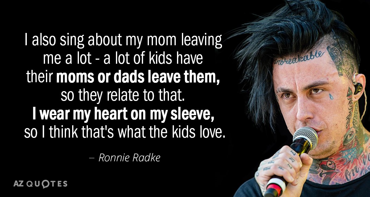 Ronnie Radke quote: I also sing about my mom leaving me a lot - a lot...