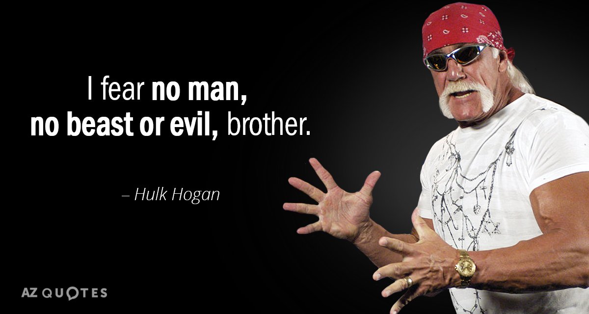 Hulk Hogan quote: I fear no man, no beast or evil, brother.
