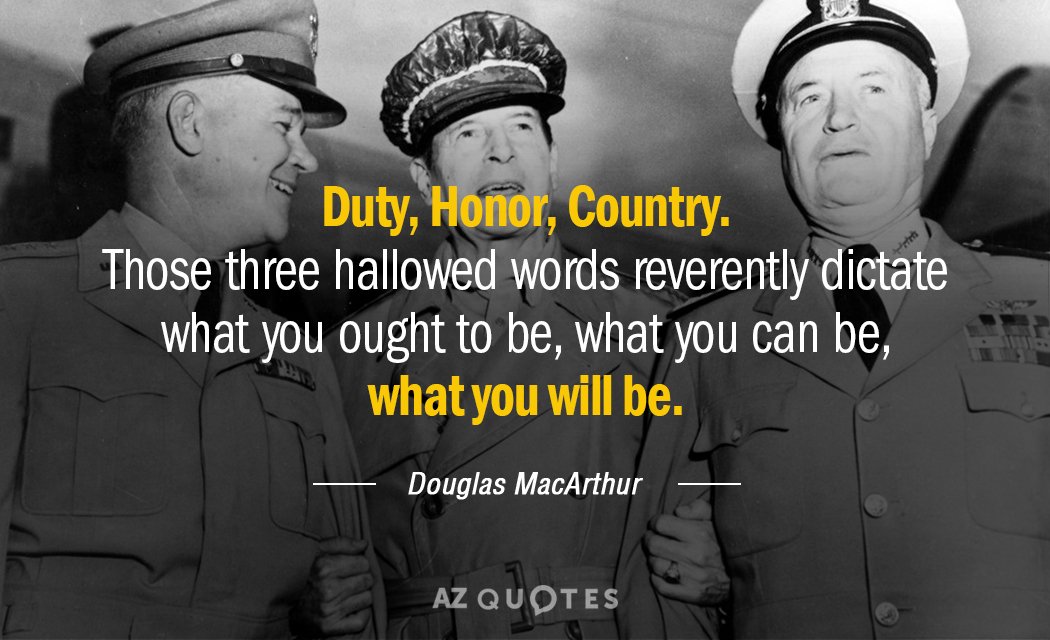 Douglas MacArthur quote: Duty, Honor, Country. Those three hallowed words reverently dictate what you ought to...