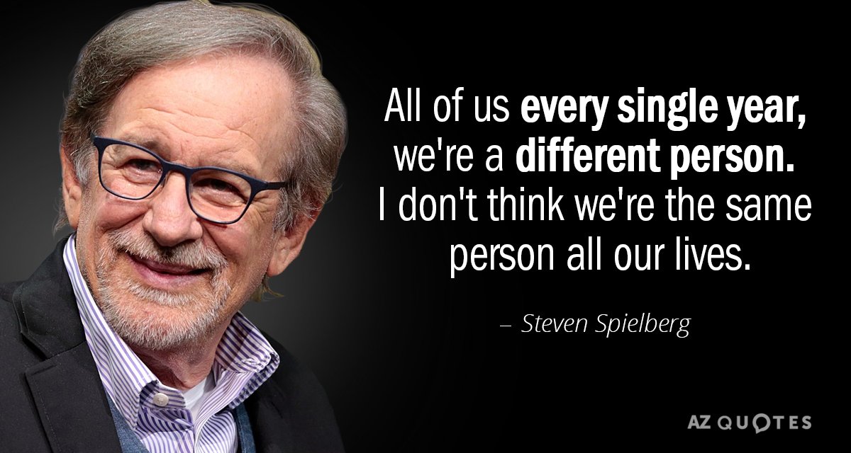 Steven Spielberg quote: All of us every single year, we're a different person. I don't think...