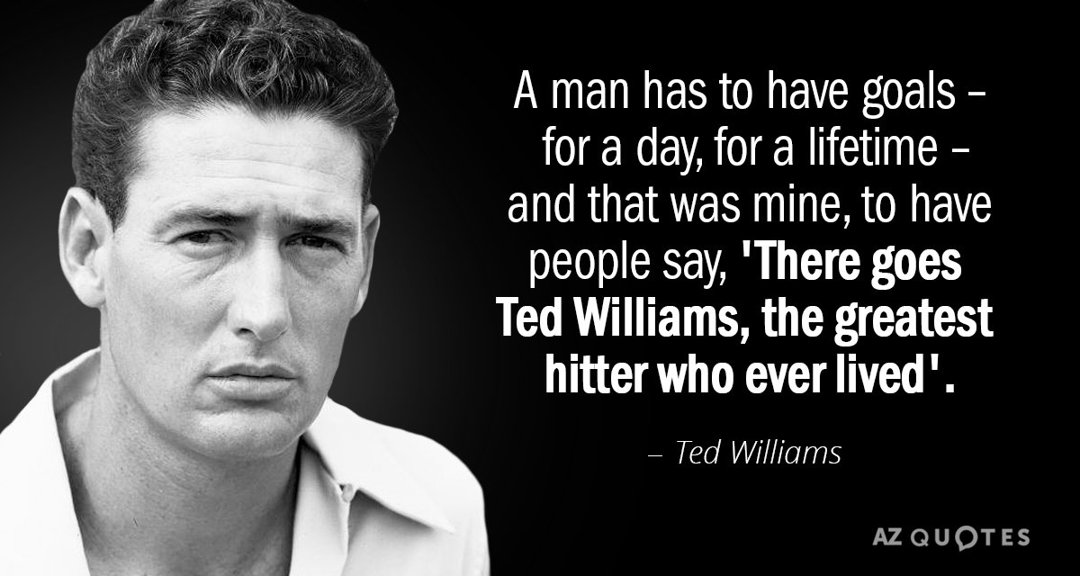 Ted Williams quote: A man has to have goals - for a day, for a lifetime...