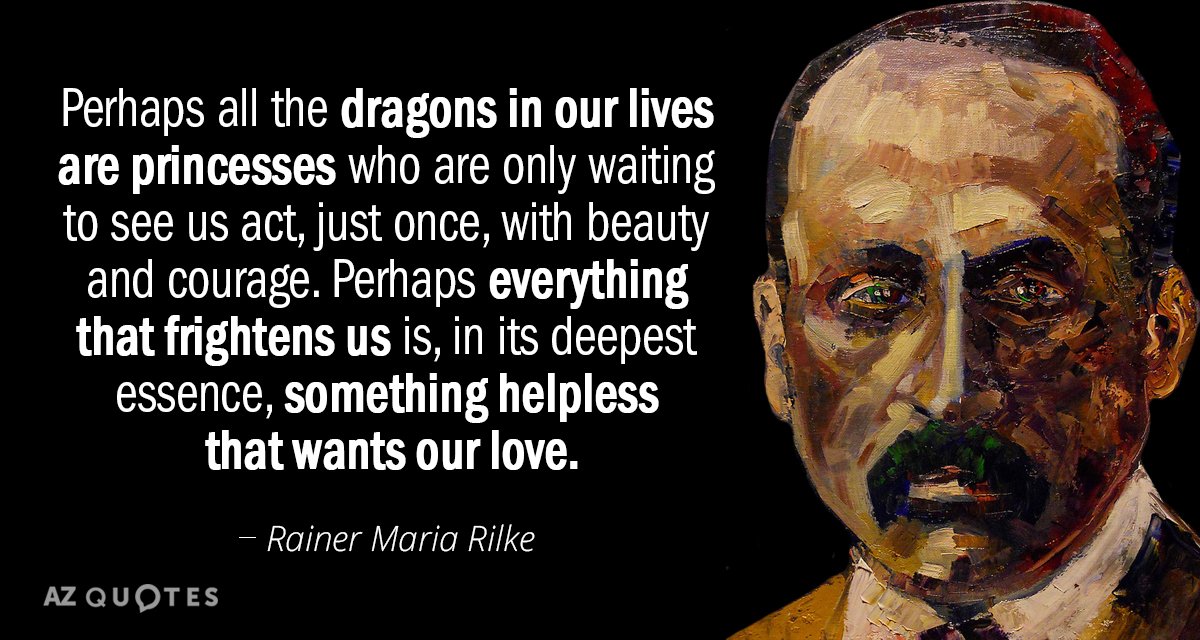 Rainer Maria Rilke quote: Perhaps all the dragons in our lives are princesses who are only...